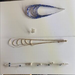 Set of necklaces in Blue, Gold, and Silver one pair earrings